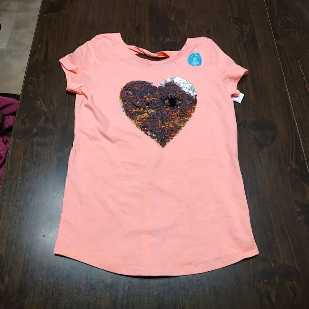 New Carter's Peach Colored Top Sequin Flip Heart With Eyes  Girl's 10
